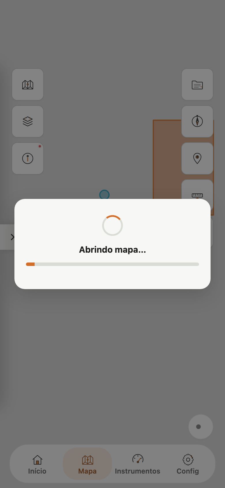 Mapa com a janela Abrindo mapa, com o indicador de carregamento e uma barra de progresso.